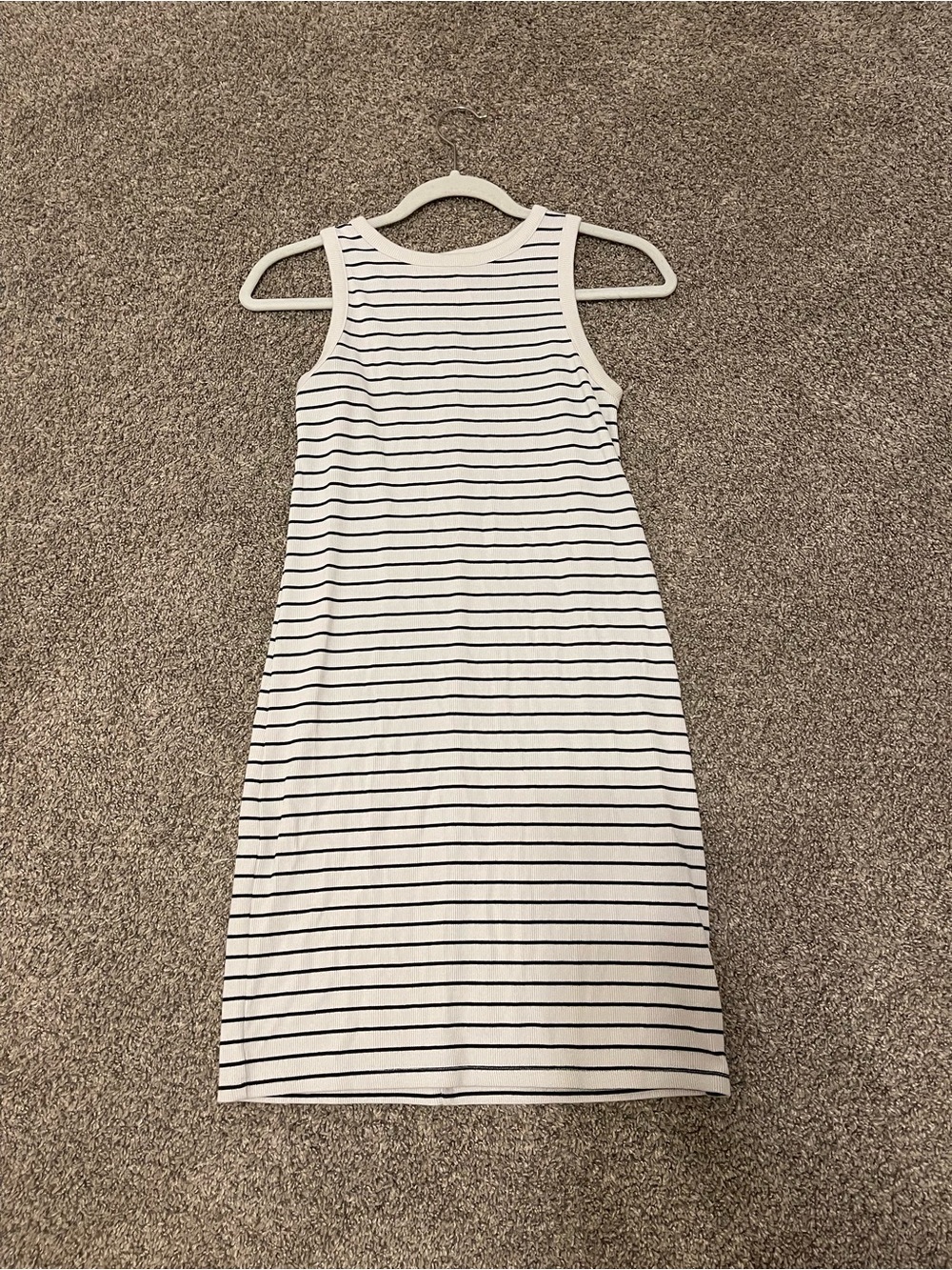 Sleeveless White and Black Striped Tank Dress